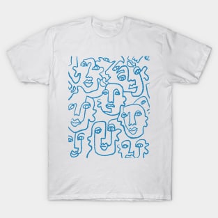 Blue line art faces T-Shirt